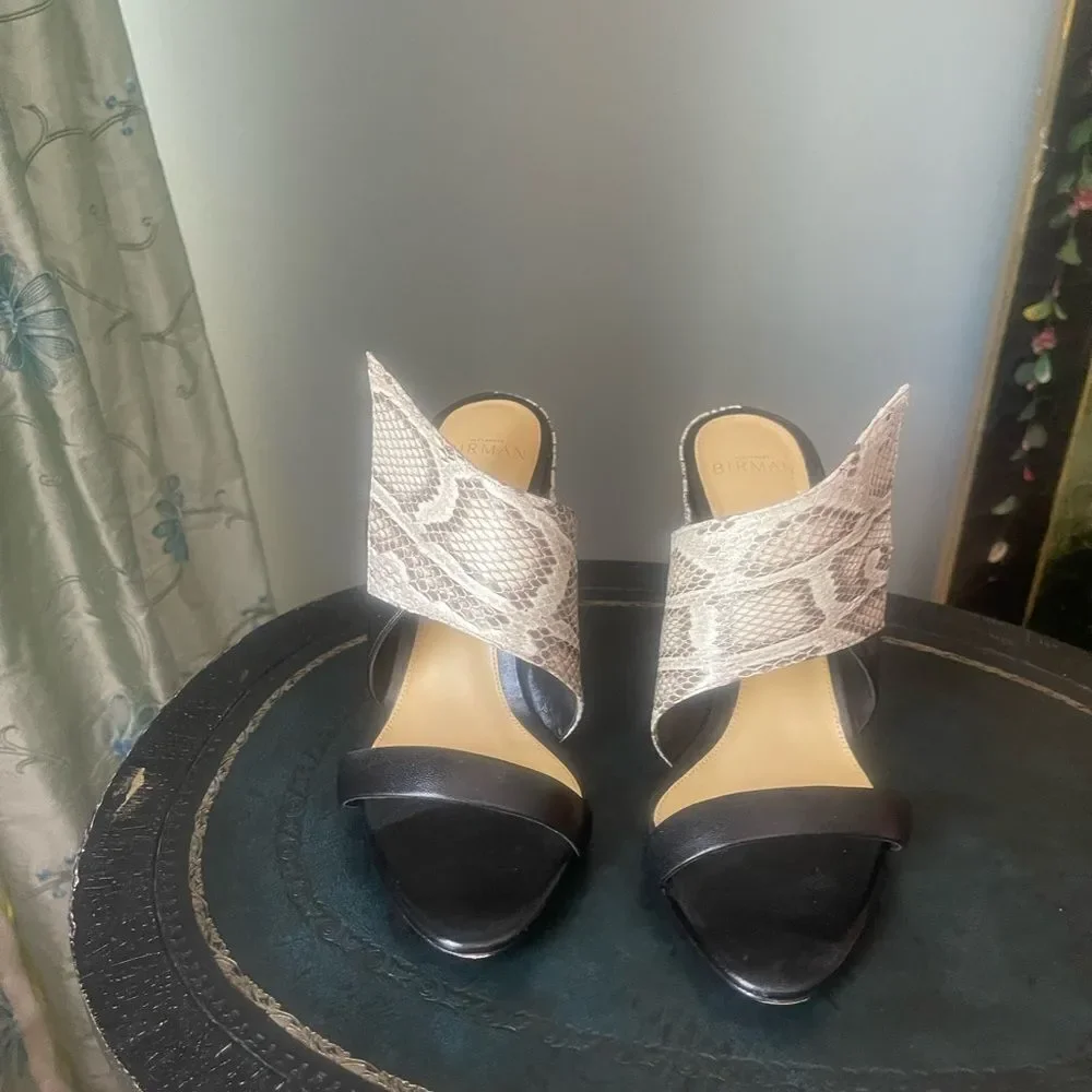 Alexandre Birman Black and Snake Print Heels